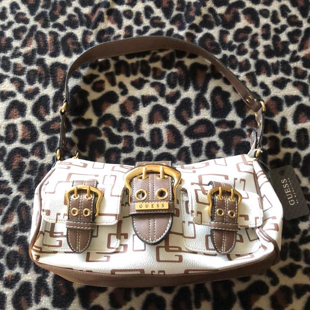 White and brown Guess Purse